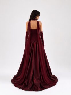 Bordo Eldiven Detaylı Elbise