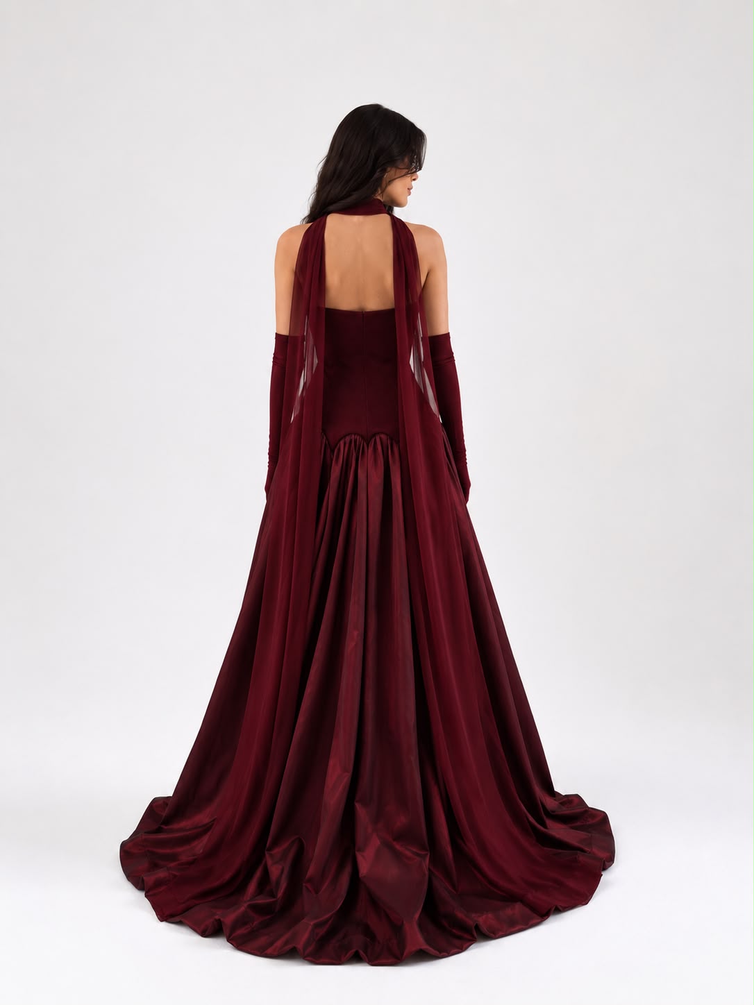 Bordo Eldiven Detaylı Elbise